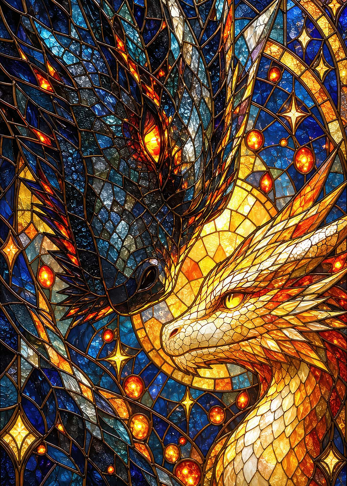 Stained Glass Dragon Duo Art