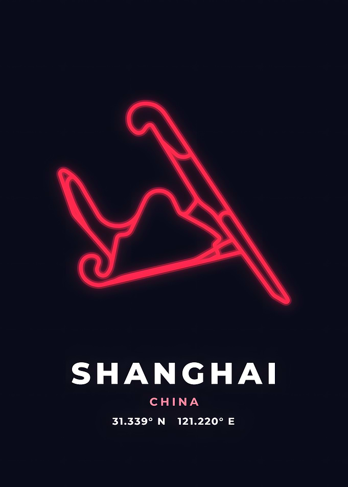Shanghai Race Track Neon Red Circuit Poster