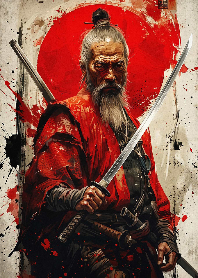 Samurai Ronin Sword Red Sun Art