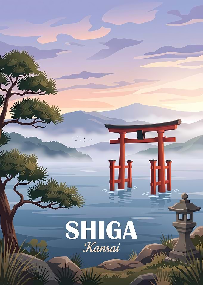 Shiga Japan Torii Gate Travel Poster