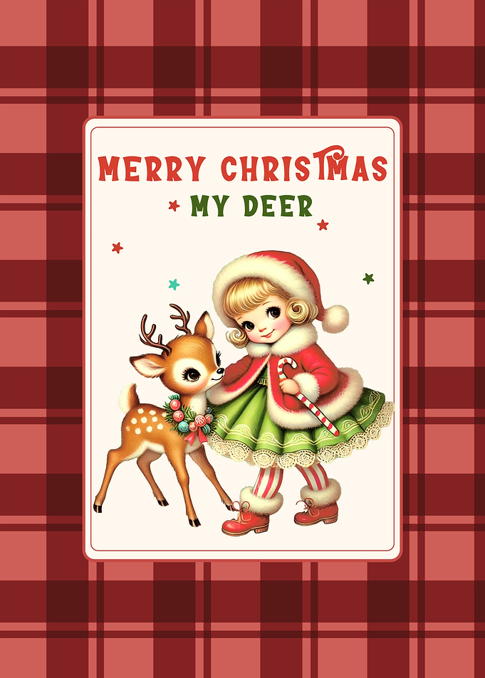 Vintage Christmas Girl and Deer Wall Art – My Deer Poster