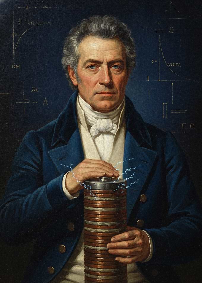Alessandro Volta with Voltaic Pile