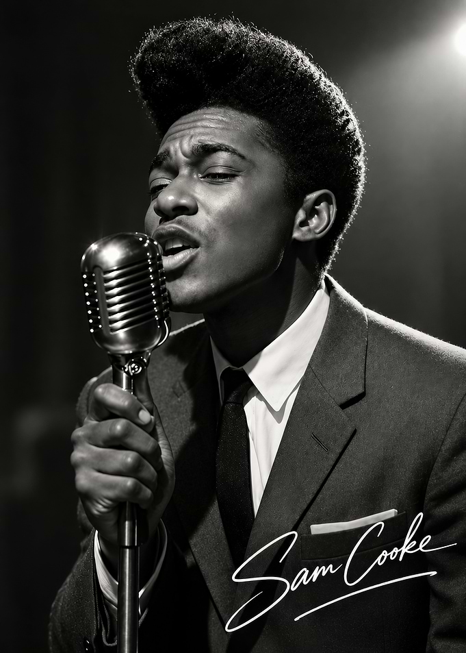 Sam Cooke Singing Into Vintage Microphone