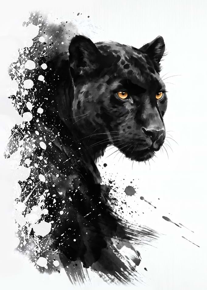 Watercolor Black Panther Portrait