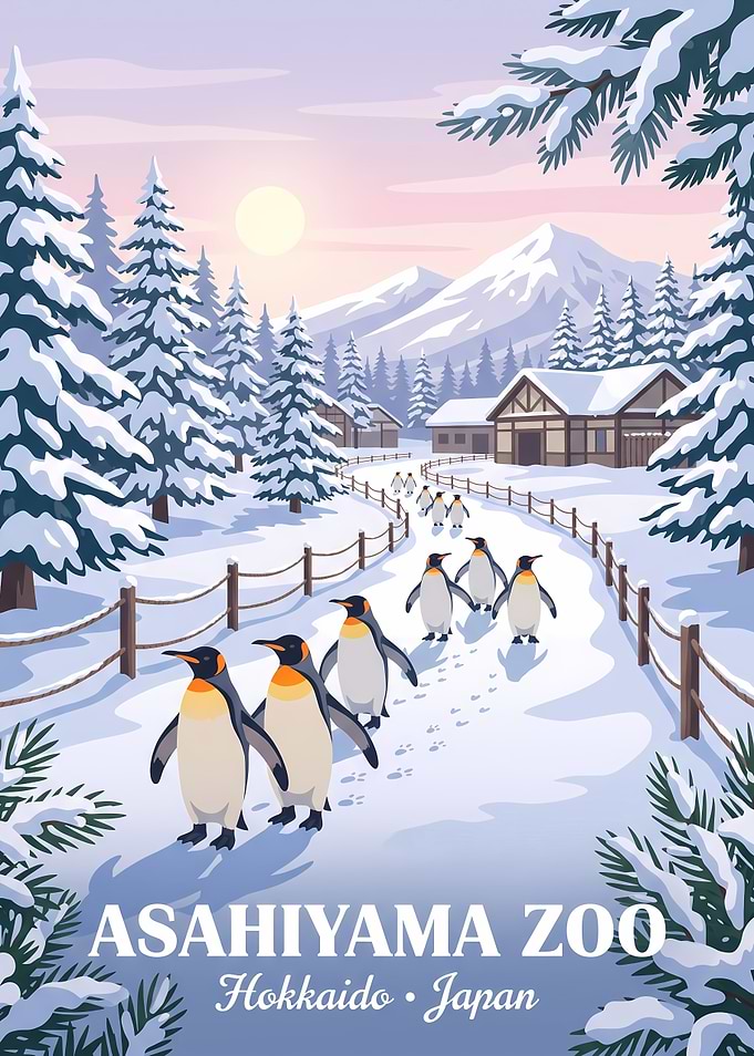 Asahiyama Zoo Penguin Parade Poster