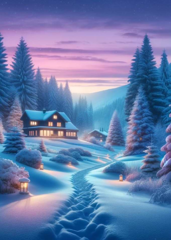 Cozy Winter Cabin at Twilight