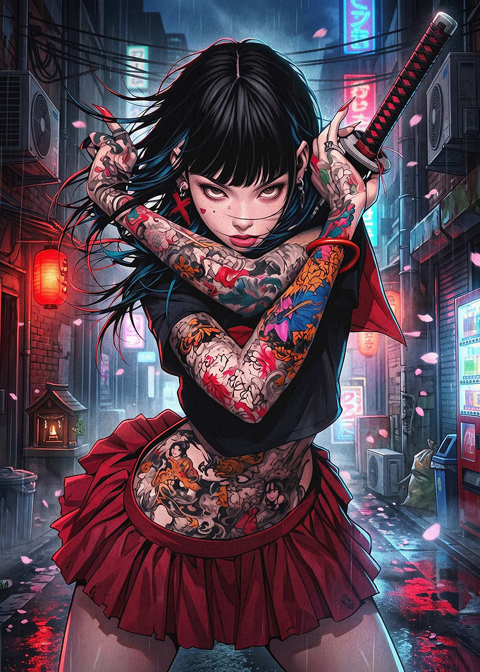 Cyberpunk Samurai Girl Art