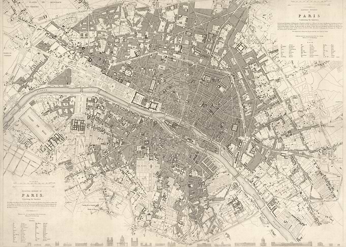 Antique Map of Paris France