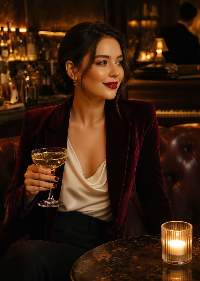 Elegant Woman in Velvet Blazer