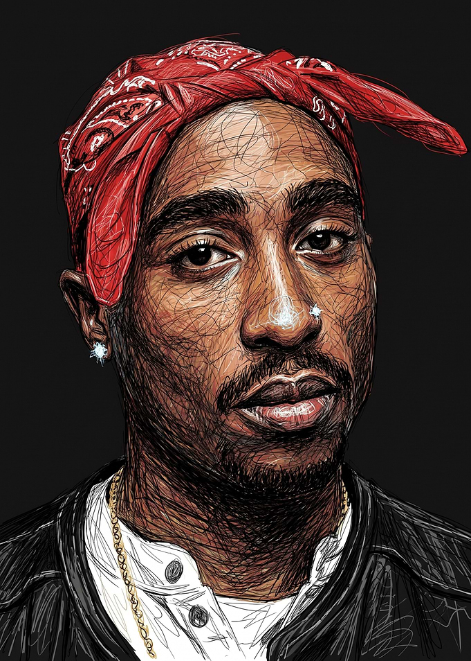 Tupac Shakur Scribble Art Portrait