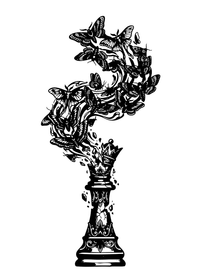 Chess Queen Transforming Into Butterflies