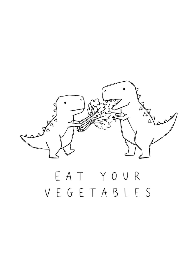 Cute Dinosaurs Eating Vegetables Illustration