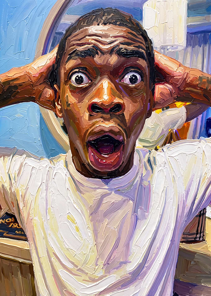 Oil Painting of Shocked Man