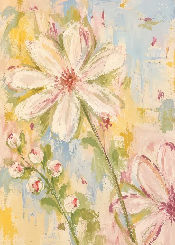 Abstract Floral Painting with Soft Tones