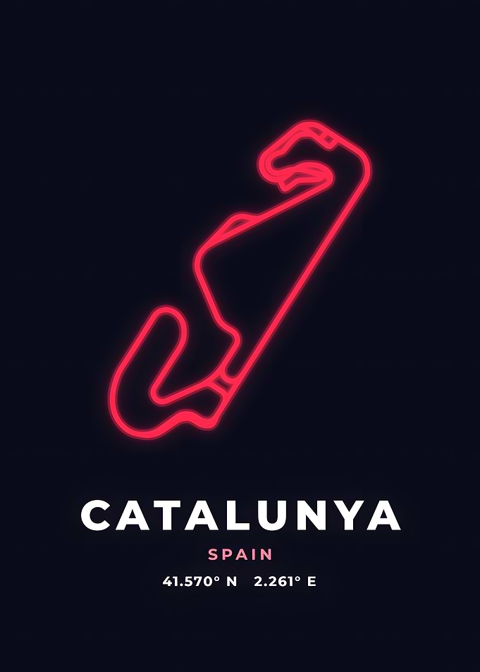 Catalunya Race Track Neon Red Circuit Poster