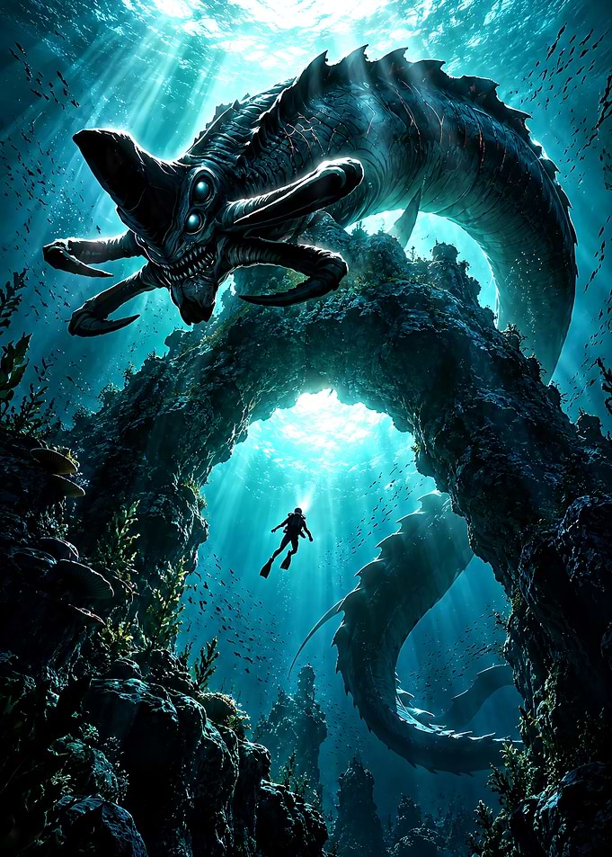 Subnautica Diver Encountering Massive Sea Monster