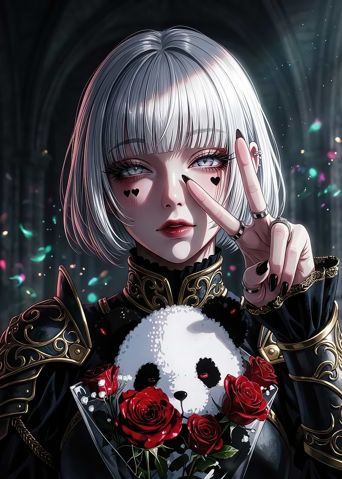 Girl with Panda and Roses