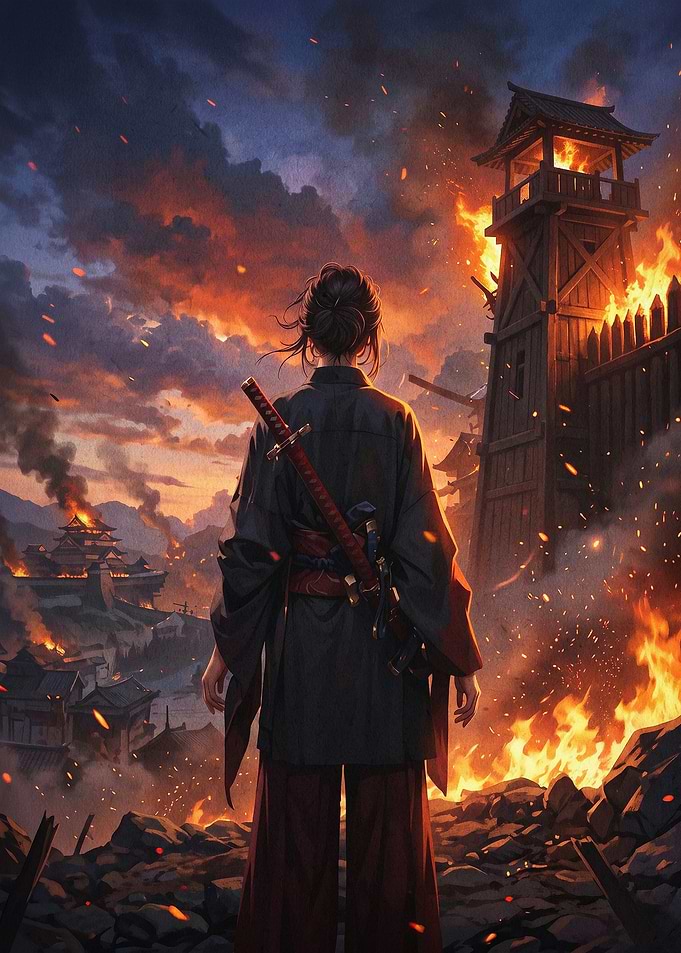 Samurai Warrior Fire Castle Art