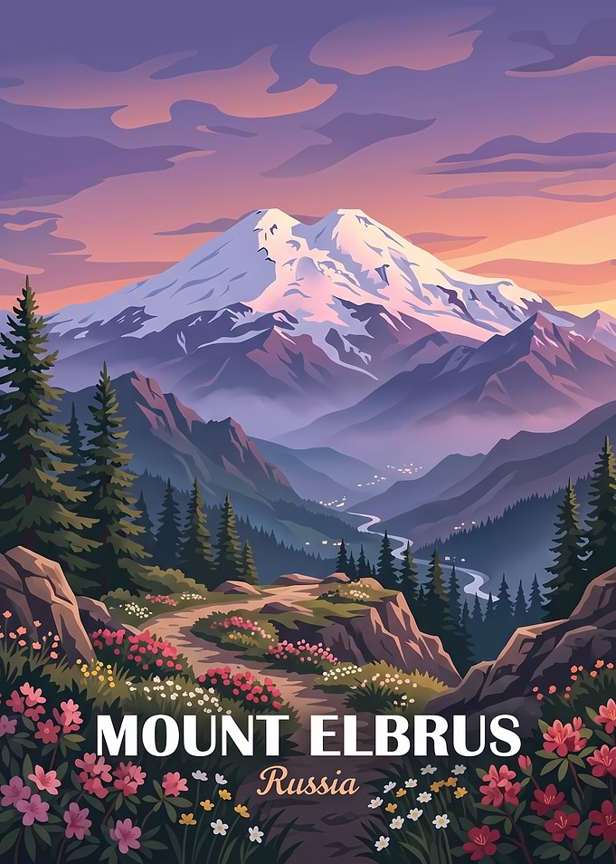 Mount Elbrus Russia Travel Poster