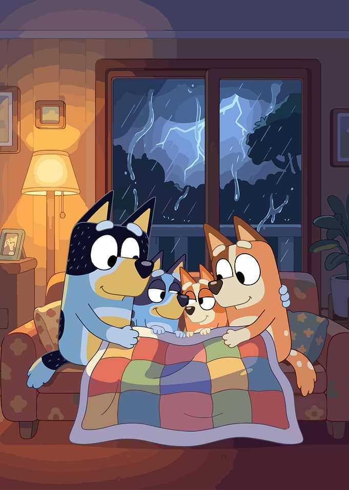 Bluey Family Cozy Stormy Night