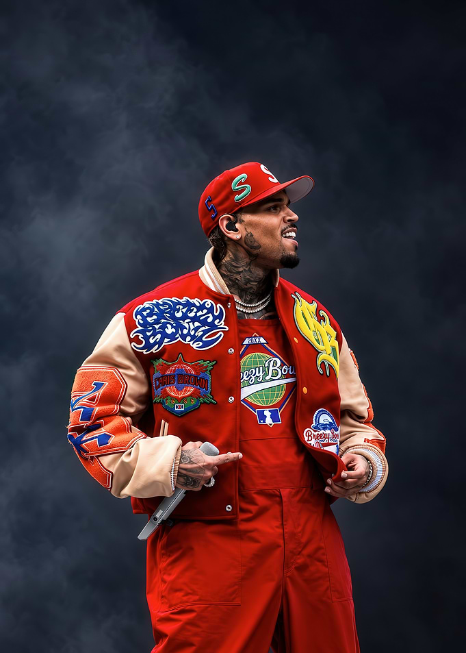 Chris Brown Performing in Red Outfit