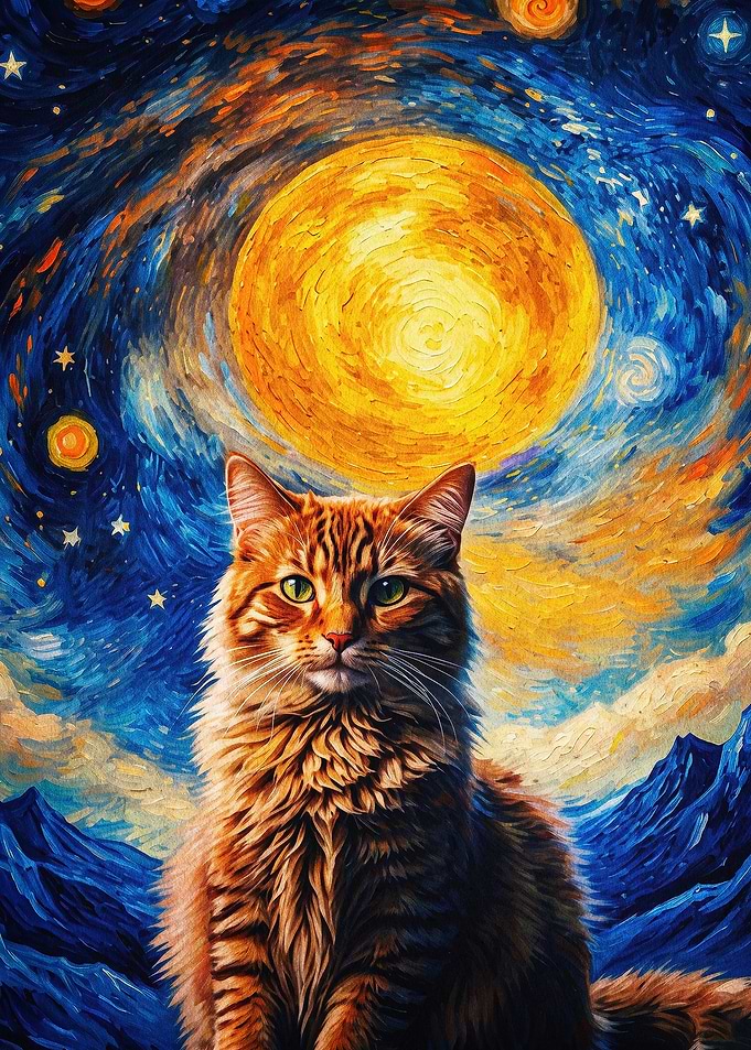 Starry Cat Night Art