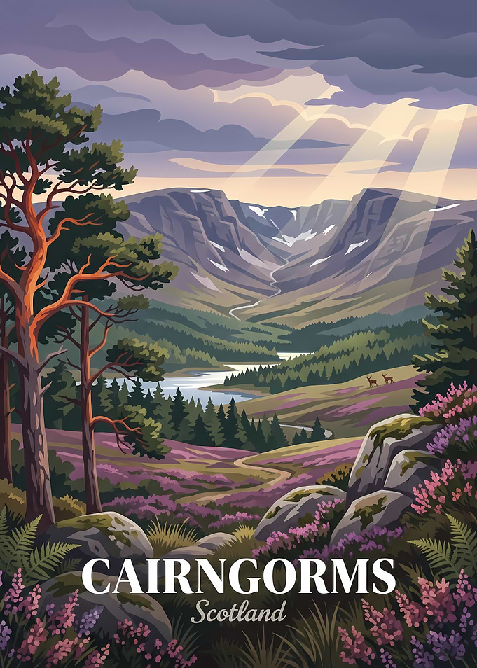 Cairngorms Scotland Vintage Travel Poster