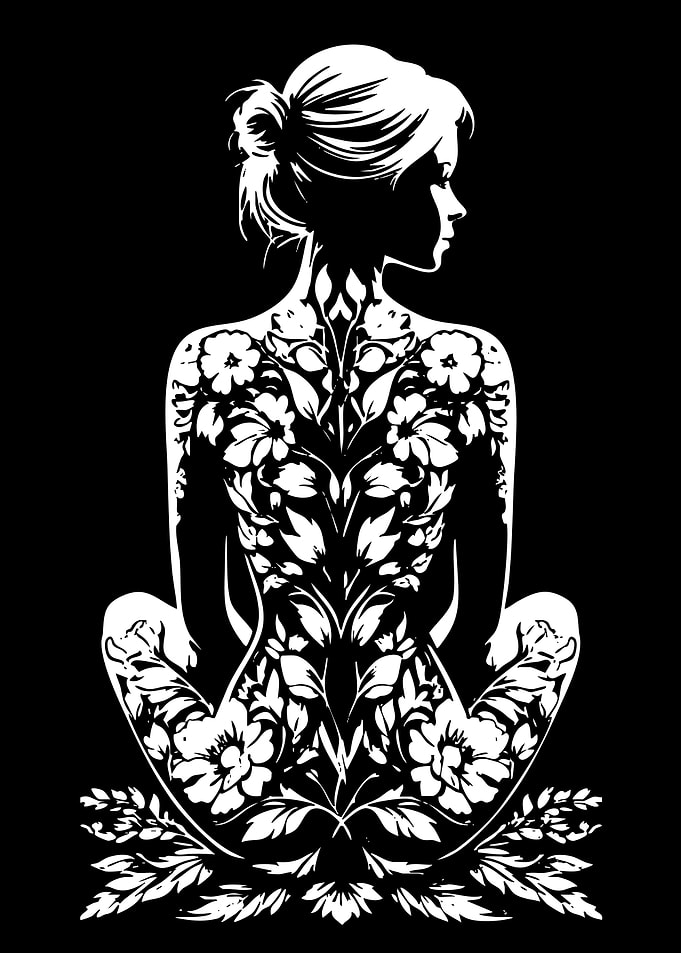 Floral Silhouette Woman Meditation Art