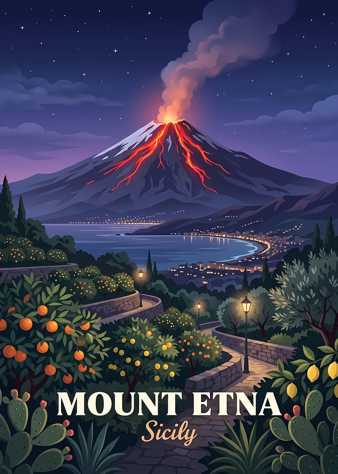 Mount Etna Sicily Travel Poster