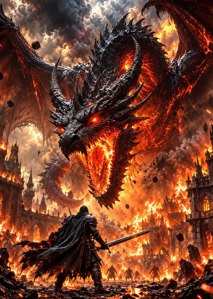 Knight Facing a Fire-Breathing Dragon
