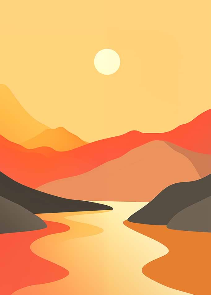 Minimalist Sunset Mountain Landscape