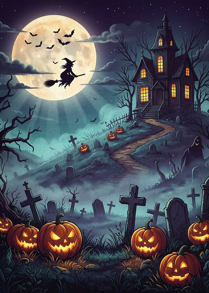 Halloween Spooky Mansion Witch Art