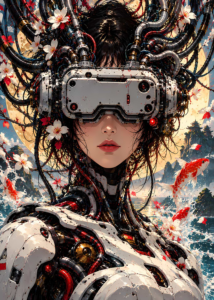 Cybernetic Geisha with VR Headset