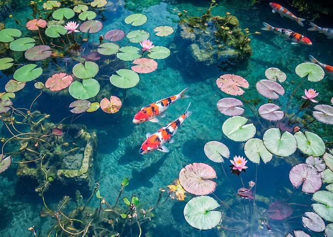 Koi Fish Swimming in Clear Pond