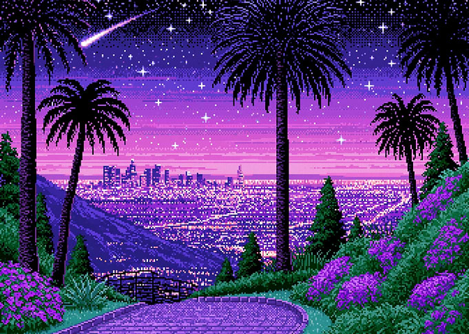Pixel Art Cityscape at Night