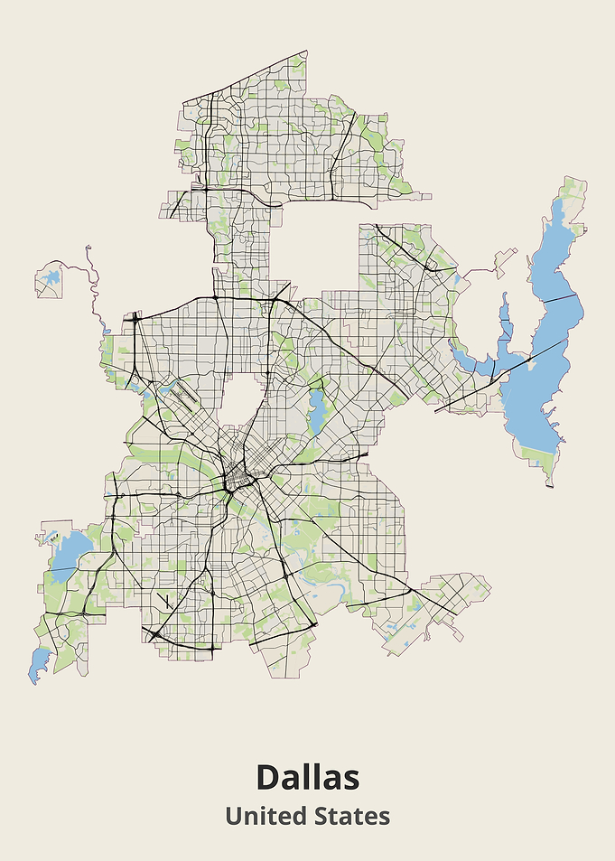 Minimalist Map of Dallas, Texas