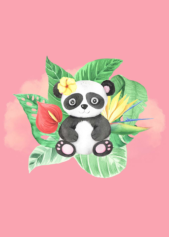Cute Panda in Tropical Flowers