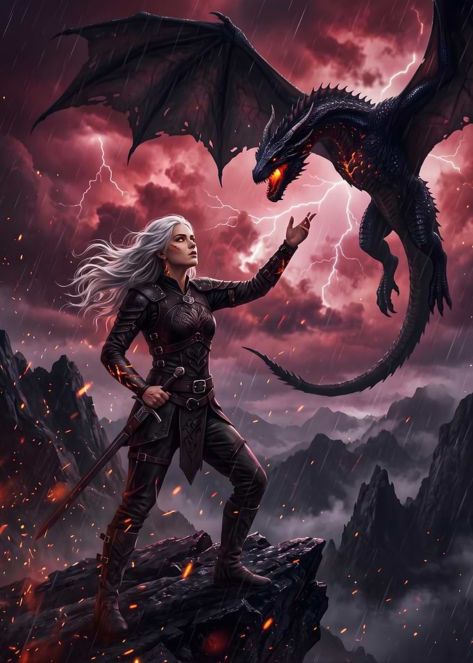 Fourth Wing Warrior Woman and Dragon Fantasy Art
