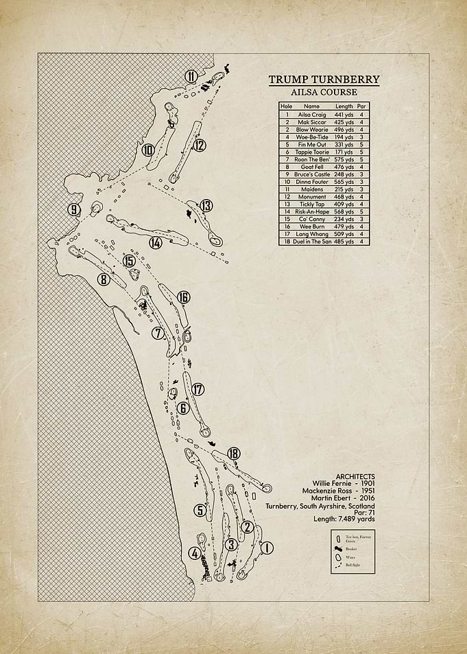 Trump Turnberry Ailsa Course Vintage Map