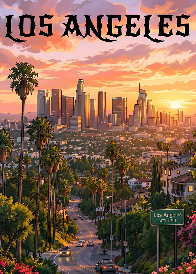 Los Angeles Sunset Cityscape Poster