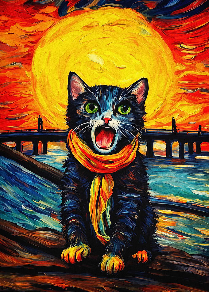 Cat Sun Sunset Van Gogh Art