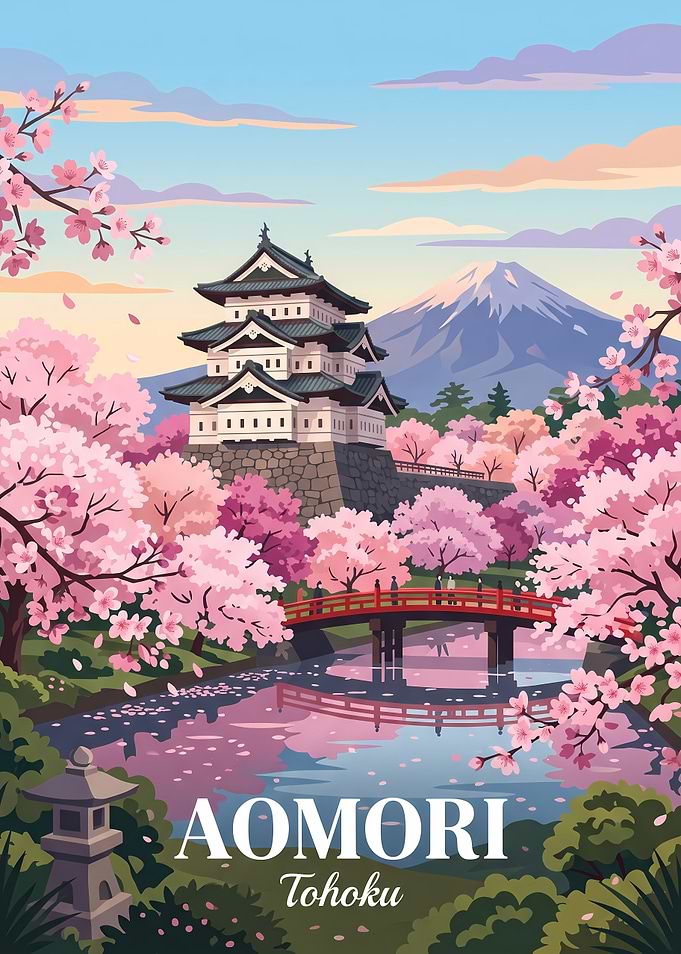 Aomori Japan Cherry Blossom Travel Poster