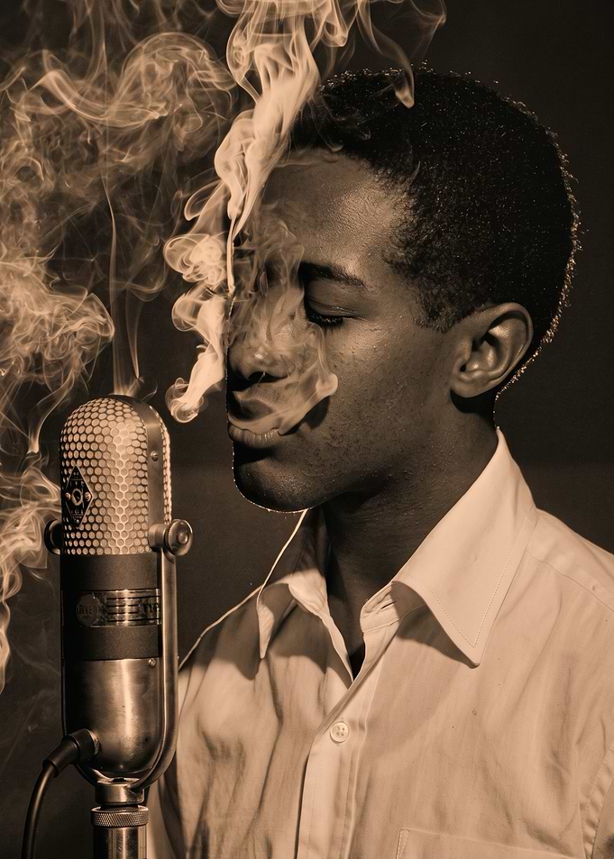 Soulful Jazz Singer with Vintage Microphone