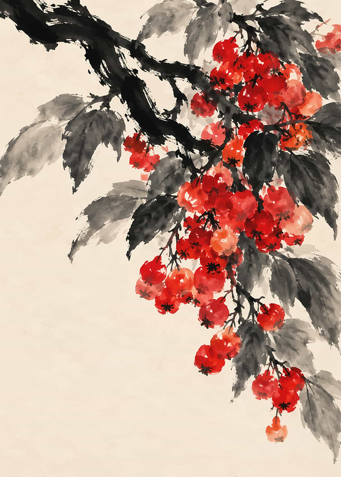 Traditional Ink Wash Red Berries