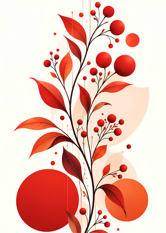 Abstract Red Botanical Illustration