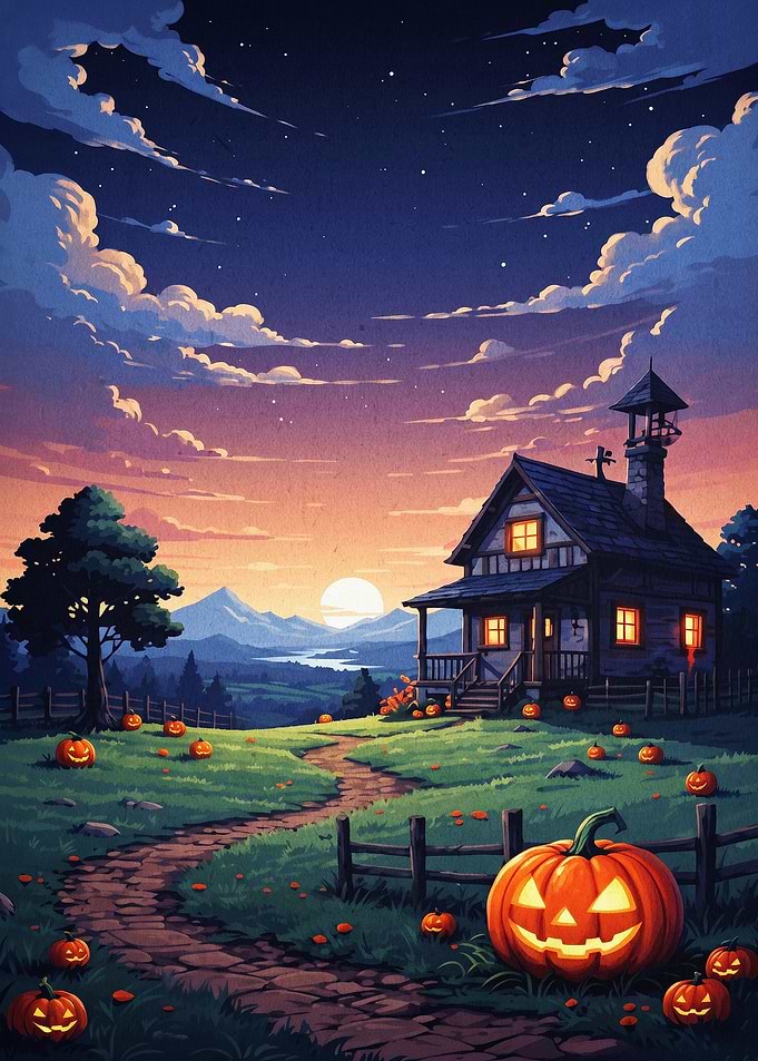 Spooky Pumpkin House Night Poster