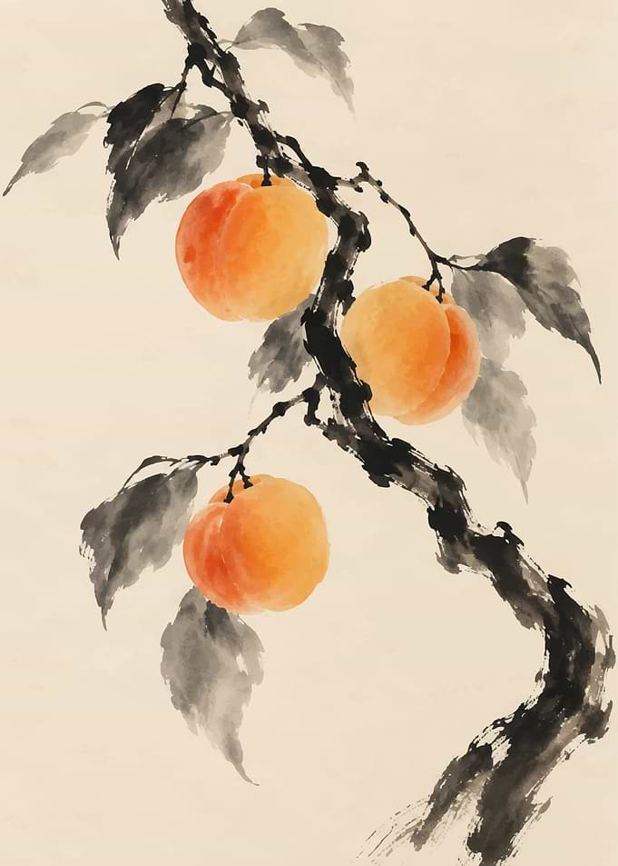 Traditional Ink Wash Peach Painting