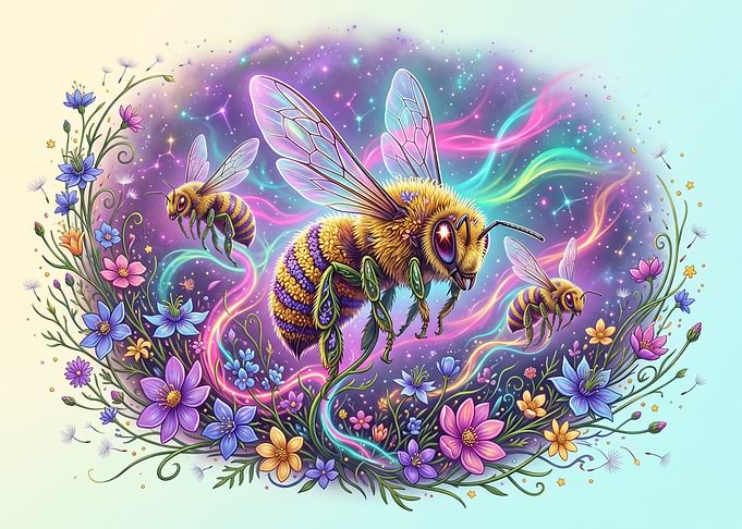 Magical Bees in Enchanted Garden