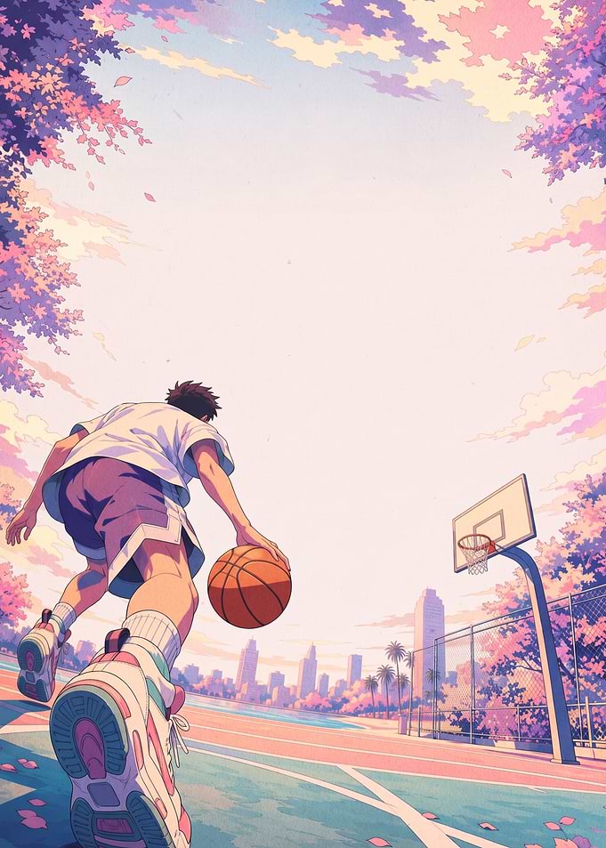 Anime Style Basketball Player at Sunset