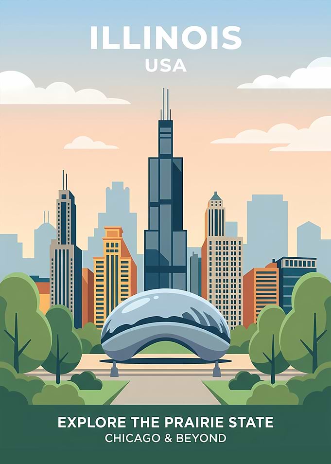 Illinois Chicago Travel Poster